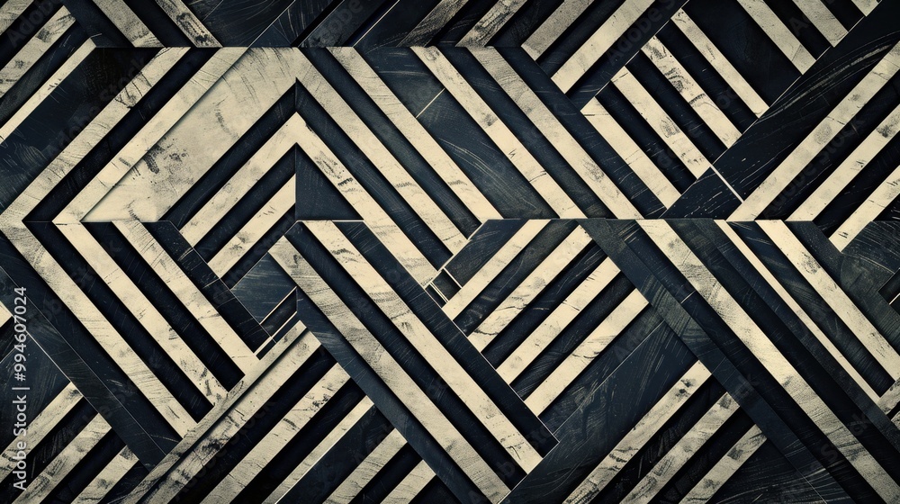 Poster intersecting lines forming complex shapes, set against a dark, contrasting background