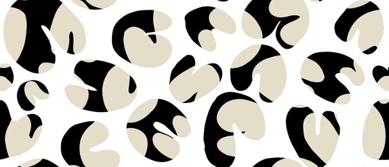 Seamless abstract geometric pattern. Simple background in black,  beige, white. Digital brush strokes. Stains, lines. Design for textile fabrics, wrapping paper, background, wallpaper, cover.