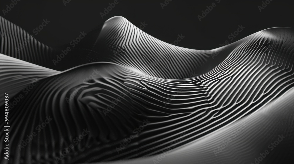 Aufkleber curved geometric lines forming fluid, wave-like patterns on a dark background, creating a striking c
