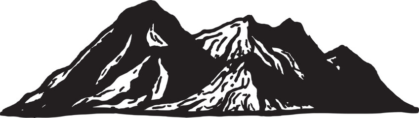 Hand Drawning Mountain Forest, Nature’s Raw Beauty Captured in Artistic Pen and black Ink.