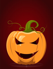 Halloween pumpkin. Jack-o-lantern. Pumpkin with a cut-out face. Scary pumpkin.  Flat style pumpkin. Bright pumpkin isolate with shadows and highlights.