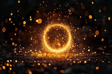 A mesmerizing display of firecrackers igniting and spinning sparks, lighting up the night sky during a festive celebration in your local community