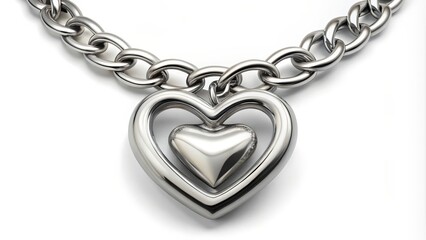 Obraz premium Golden necklace with heart shaped pendant reflecting on white surface