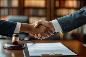 Signing a legal contract with a lawyer present in a professional office setting during the day