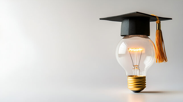 Education or Graduate study Creative concept: light bulb with Graduated hat on white background. Ideas with innovation creativity for Educational successs studies world. back to School
