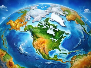 World Map Perspective from North Pole Showing Continents and Oceans in a Unique Geographical View