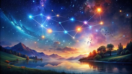 Zodiac Sign Pisces Illustration with Stars and Constellation on a Cosmic Background for Astrology Lovers