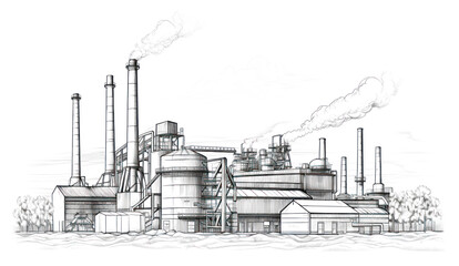 Obraz premium PNG Factory architecture refinery drawing.