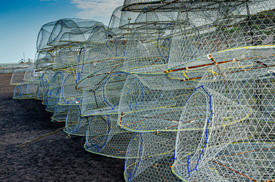 Traditional wire mesh fish trap used for fishing