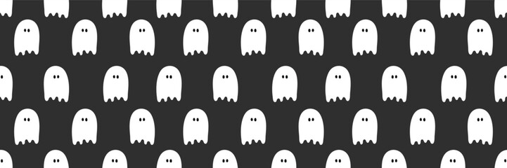 Halloween background with funny ghosts. Seamless pattern. Banner. Vector illustration