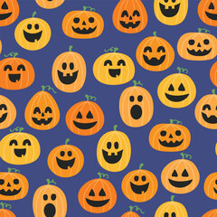 Seamless pattern with hand drawn pumpkins. Halloween background. Vector illustration