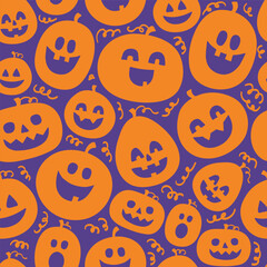 Design of Halloween pattern with cute pumpkins. Vector illustration