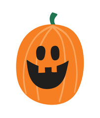 Cute Halloween pumpkin lantern. Hand drawn character. Vector illustration