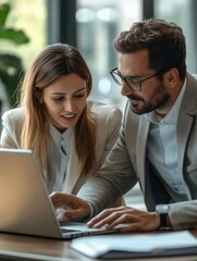 Obraz premium Business Collaboration: Couple working on laptop together