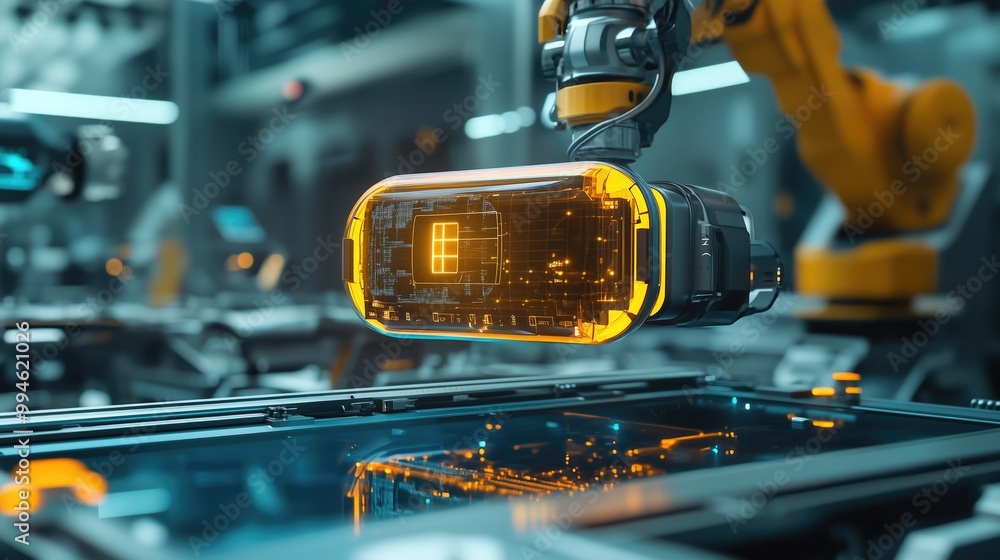 Aufkleber a futuristic augmented reality device being operated in a high-tech environment.