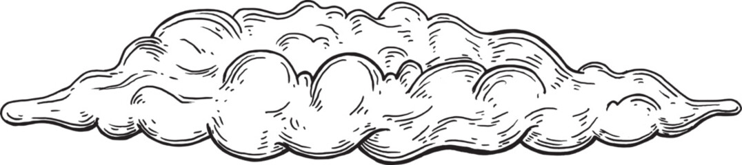 Delicate Hand-Drawn Cloud Floating in the Sky, black and white Illustration sketch 