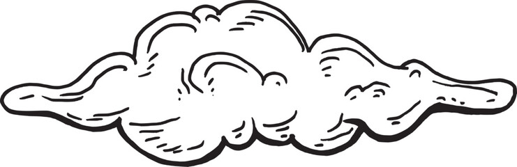 Delicate Hand-Drawn Cloud Floating in the Sky, black and white Illustration sketch 