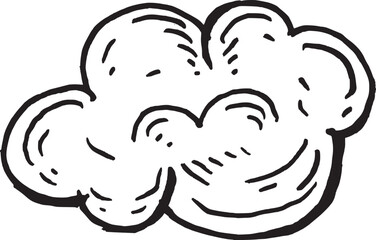 Delicate Hand-Drawn Cloud Floating in the Sky, black and white Illustration sketch 