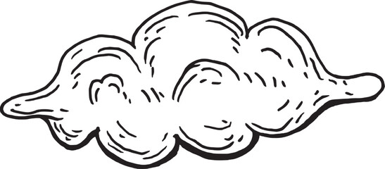 Delicate Hand-Drawn Cloud Floating in the Sky, black and white Illustration sketch 