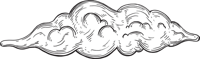 Delicate Hand-Drawn Cloud Floating in the Sky, black and white Illustration sketch 