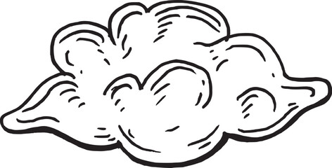 Delicate Hand-Drawn Cloud Floating in the Sky, black and white Illustration sketch 
