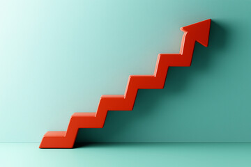 Red 3D graph arrow pointing upward on blue background