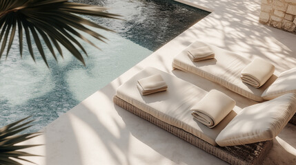 Fototapeta na wymiar Outdoor pool area with modern furniture