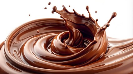 Delicious chocolate swirl is making a splash on a white background