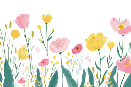 PNG Cute blooming flowers border illustration graphics painting pattern.