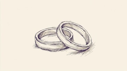 Fototapeta premium Minimalistic sketch of a wedding ring Jewelry accessory for marriage ceremonies Linear flat vector illustration of love and romance creativity and art