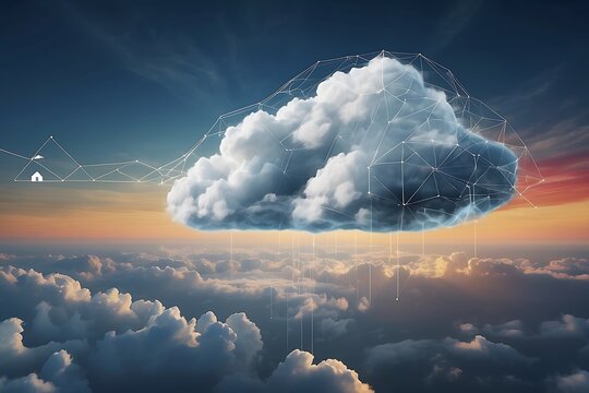 cloud computing concept. Cloud in the center with internal connections. Digital technology background.