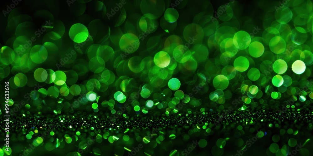 Poster illuminated green bokeh and glow against a dark backdrop in a mockup setting. blurred, defocused spa