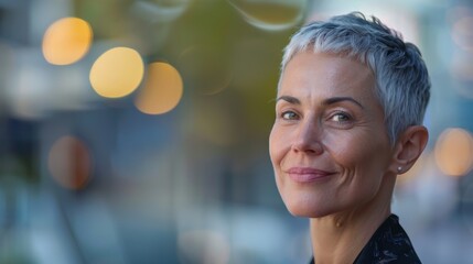Professional woman smiling happily in a portrait for a career in finance, showcasing motivation and joy in her accountant role with a blurred background