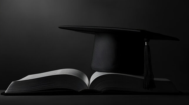 A mortarboard and graduation scroll on open books on the desk.education learning concept