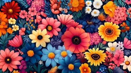 Vibrant tropical floral seamless pattern with stylized flowers wallpaper