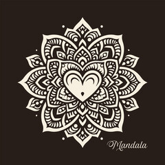 Easy coloring mandala design. Vector mandala with flowers. A decorative geometric mandala