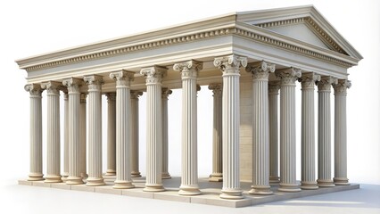 Obraz premium Classical greek temple building with ionic order columns on white background representing ancient greek architecture