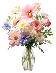 Obraz premium PNG A bouquet of different flowers vase blossom plant.