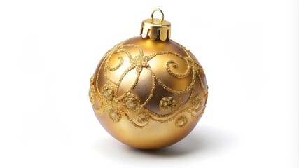 Golden christmas ornament casting a subtle shadow on a white background
