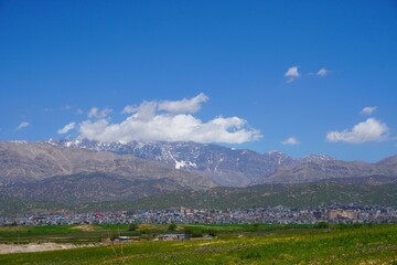 landscape with mountains and blue sky