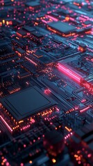 Obraz premium Detailed 3D Render of Printed Circuit Board Components and Connections