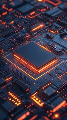 Obraz premium 3D Rendering and Illustration of Intricate Printed Circuit Board Architecture