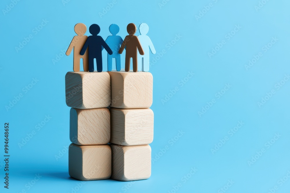 Aufkleber teamwork and collaboration concept with paper figures on cubes, symbolizing unity and partnership.