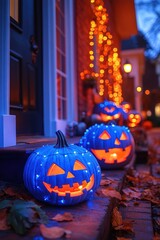 A spooky graveyard with mist and flickering lights creates a haunting halloween setting