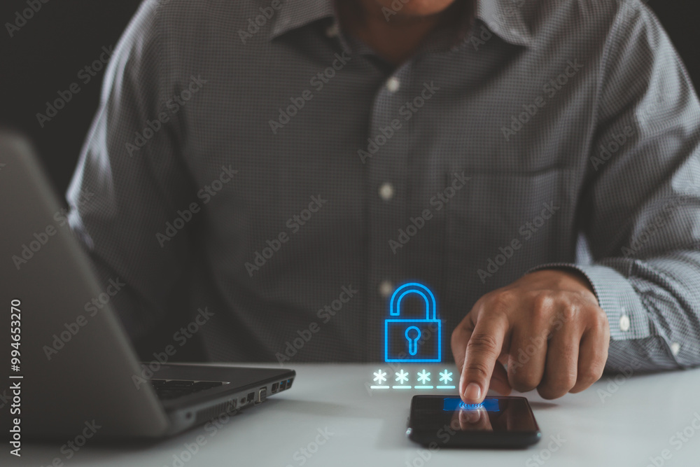 Poster biometric security network, privacy data protection. personal data information security with modern 