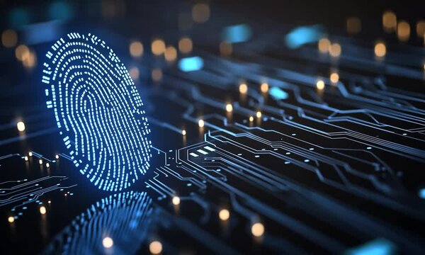 Digital fingerprint on a circuit board, symbolizing security.