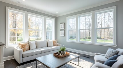 Fototapeta premium A Light and Airy Living Room with Large Windows and a Comfortable Sofa