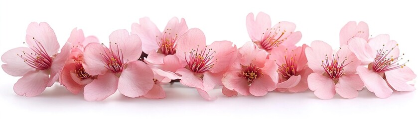 Naklejka premium Beautiful pink cherry blossoms arranged elegantly on a white background, perfect for spring themes and floral designs.