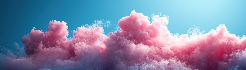 Fototapeta premium Vibrant pink clouds contrast beautifully against a serene blue sky, creating a stunning and dreamy atmosphere.