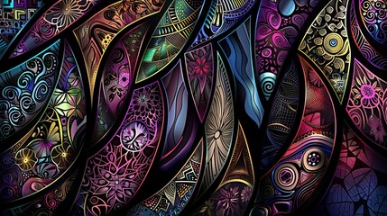 Detailed vector art of glass tile mosaic with intricate patterns and vivid colors
